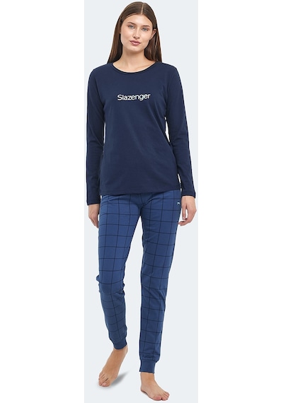 Slazenger PAOLINA IN Kadın Pamuklu Lacivert / Turkuaz Pijama