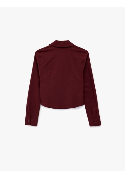Koton Uzun Kollu Crop Korse Detaylı Fermuarlı Gömlek Bordo 6wal60053ıw Bordo
