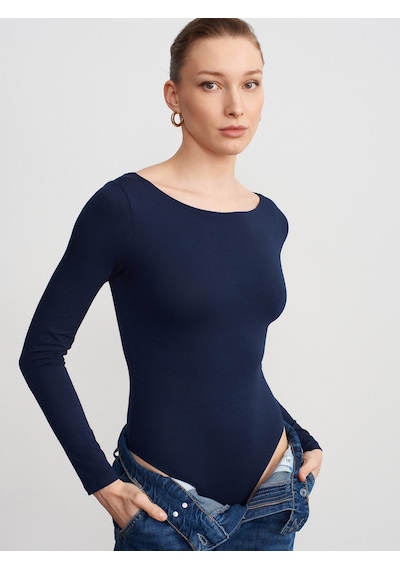 Dilvin 32549 Kayık Yaka Bodysuit-k.lacivert K.lacivert