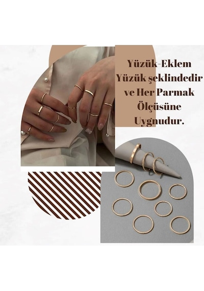 Kadın Gold 10&apos Lu Kombin Yüzük Seti - 2897 Çok Renkli