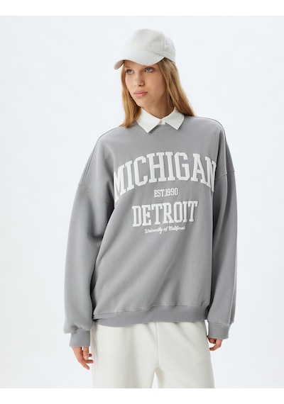 Koton Bisiklet Yaka Sweatshirt Oversize Kolej Baskılı Uzun Kollu Şardonlu Gri 5wal10181ık Gri Koton Bisiklet Yaka Sweatshirt Oversize Kolej Baskılı Uzun Kollu Şardonlu Gri 5wal10181ık Gri
