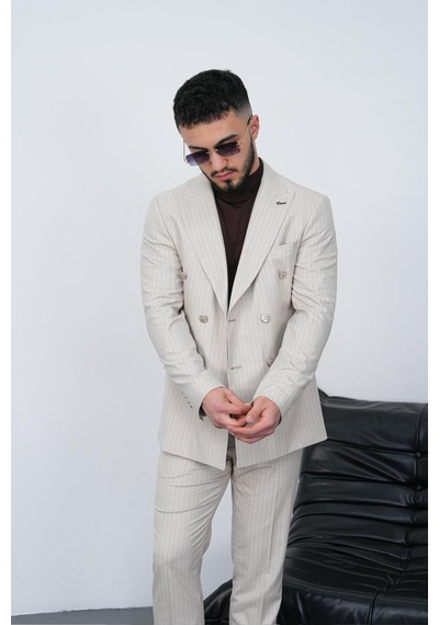 Dupont Classics Dupont Slim Fit Sivri Yaka 6 Drop Çift Yırtmaç Çizgili Viskon Kruvaze Erkek Takım Elbise Krem Dupont Classics Dupont Slim Fit Sivri Yaka 6 Drop Çift Yırtmaç Çizgili Viskon Kruvaze Erkek Takım Elbise Krem