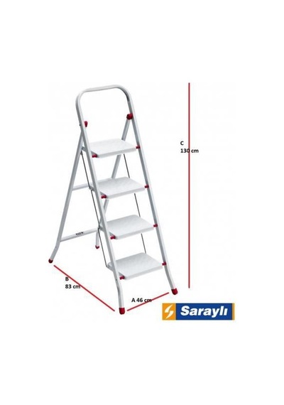 Ennalbur Saraylı Pratik Metal Merdiven Beyaz 4 Basamaklı