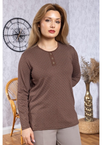Mutlu City Kadın Yeni Model Yüksek Kalite Yuvarlak Yaka Patlı Orta Yaş Anne Penye Bluz 6575 Kahve Rengi Mutlu City Kadın Yeni Model Yüksek Kalite Yuvarlak Yaka Patlı Orta Yaş Anne Penye Bluz 6575 Kahve Rengi
