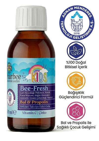 Harbee Bee-fresh Kids Çocuklar İçin Propolisli Şurup - Bal, Kara Mürver, C Vitamini & Çinko 150 Ml