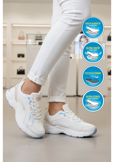 Pierre Cardin Beyaz Mavi Hafızalı Taban Fileli Hafif Kadın Spor Ayakkabı Pcı-11369 G Beyaz - Mavi Pierre Cardin Beyaz Mavi Hafızalı Taban Fileli Hafif Kadın Spor Ayakkabı Pcı-11369 G Beyaz - Mavi