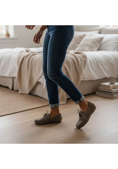 Ne&ve Shoes Vizon Süet Hakiki Deri Kadın Bağcıklı Loafer Ayakkabı