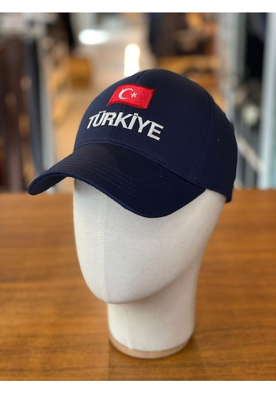 Hamze Türkiye Bayrak Nakış Pamuklu Unisex Cap Şapka Lacivert