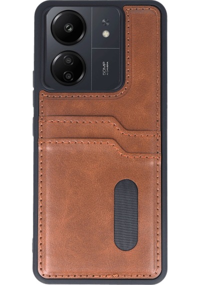 Newface Xiaomi Redmi 13c Kılıf Sara Kartvizitli Deri Kılıf - Taba Taba
