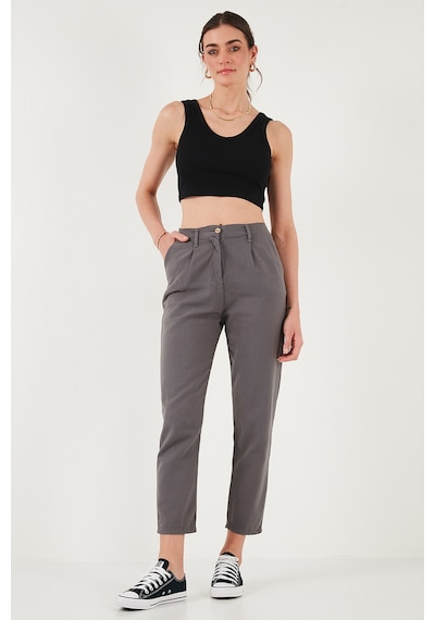 Lela Pamuklu Slim Fit Normal Bel Düz Paça Bayan Pantolon 668Y5121 Antrasit