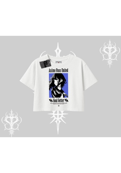 Startmore Startmore Oversize Crop Tshirt Oversize Anime Kız Baskılı Beyaz