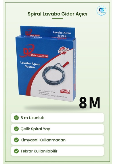 Lavabo Gider Açıcı 8 M Spiral Esnek Yay Çelik Krom Kaplama Duş Si Tekli