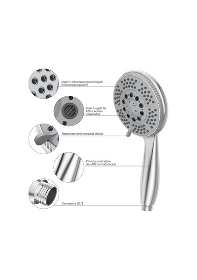 Elvis 5 Fonksiyonlu Banyo Duş Başlığı Ergonomik Su Tasarruflu Banyo Duş Telefon Krom