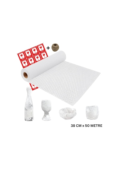 Beyaz Petek Ambalaj Ve Paketleme Kağıdı 38cmx50m Ve 20 Adet Kırılır Etiketi & 100m Jüt İp Seti