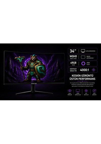 Bronzturq 34" 180hz 1 Ms Dp + Hdmı Wqhd 3440x1440 Kavisli Monitör Btq340wqhd-a