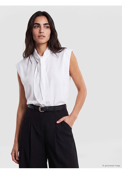 Lcw Vision Beyaz Fular Yaka Oversize Kadın Gömlek