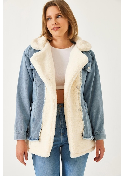 Shade Kadın Tedy Astar Detay Dört Cepli Denim Mont 2471 60261105 - Bej-mavi