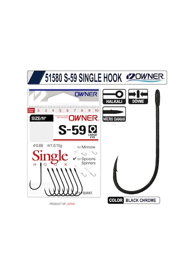 Owner 51580 S-59 Black Chrome Tekli Olta İğnesi 4 No 7 Adet