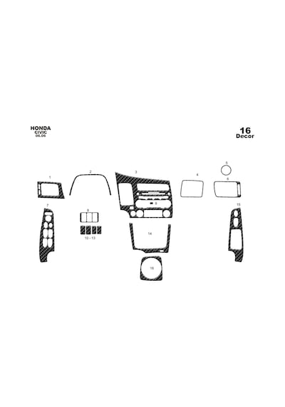 Honda Civic Torpido Kaplama 2006-2011 16 Parça Karbon
