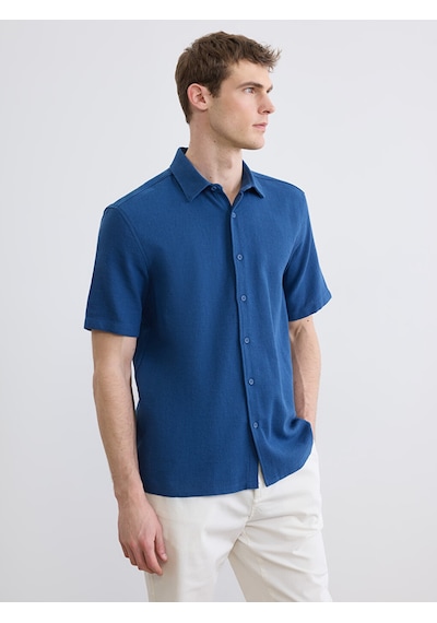 Lcw Vision Mavi Regular Fit Keten Görünümlü Erkek Gömlek