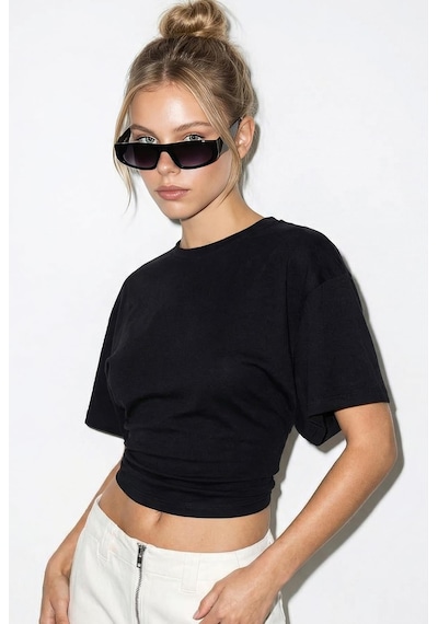 Shade Kadın Beli Büzgülü Bisiklet Yaka T-shirt Öt261003 60283996 - Siyah