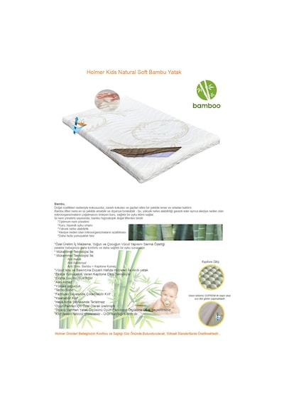 Holmer Kids Natural Soft Bambu Park Yatak Yataığı - Oyun Parkı Yatağı - Beşik Yatağı 70 x 110