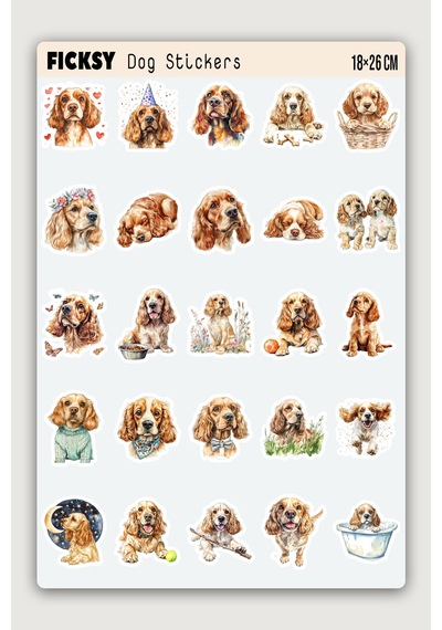 Cocker Spaniel Köpek Sticker Seti - 25 Adet Etiket Çıkartma Diğer