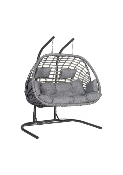 Emel Home Tulipa 2 Kişilik Rattan Salıncak Gri