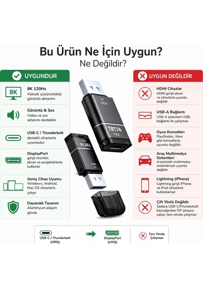 Thunderbolt 4 Type-c To Displayport Dp Adaptör 8k 120hz Görüntü Ve Ses Aktarımı