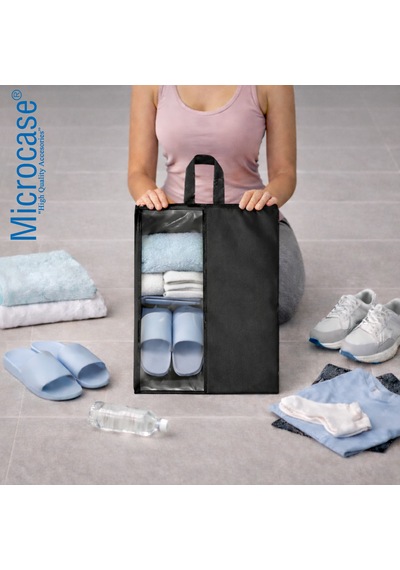 Microcase Çok Amaçlı Şeffaf Pencereli Ayakkabı Düzenleyici Seyahat Çantası Hurç 50x40 Cm 5 Adet Al5502 Siyah