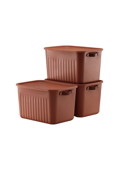 3 Adet 15 Litre Çok Amaçlı Düzenleyici Kapaklı Kutu, Dekoratif Saklama Kutusu, 35x25x22cm Kiremit