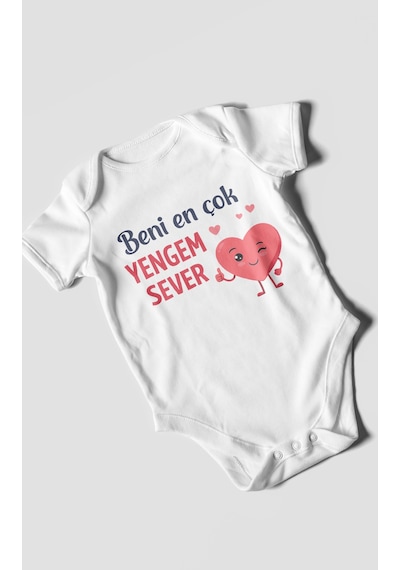 Morivokids Beni En Çok Yengem Sever Kısa Kollu Bebek Body %100 Pamuk Beyaz