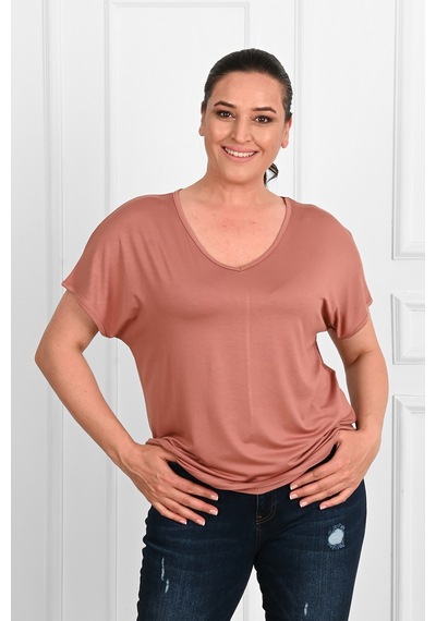 Kadın V Yaka Büyük Beden T-shirt 1486-23 001