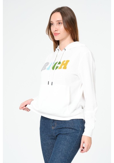 Kadın Kapüşonlu Süzüne Baskılı Sweatshirt Beyaz