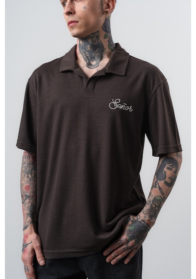 Respire Erkek Senor Yazılı Polo Yaka Regular Fit T-shirt Kahve