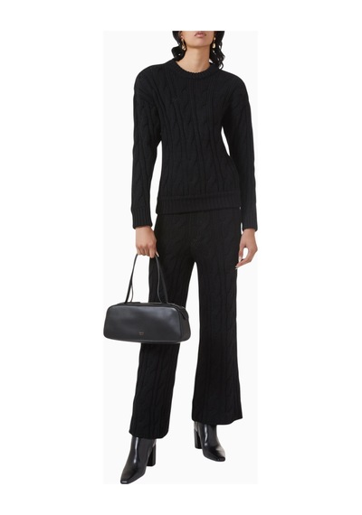 Rowen Rose Large Pants, Lüks Yün Triko Geniş Paçalı Modern Ve Zamansız Şık Pantolon Siyah