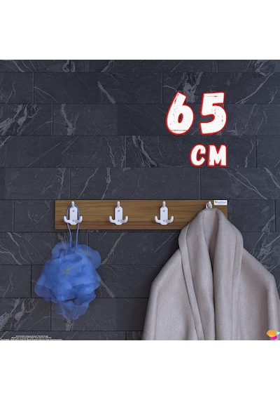 Modilayn Arı Serisi 12 Kancalı 61,4x9,6 Cm 4'lü Set Banyo Askısı Ekstra Düzen Ve Yer Tasarrufu Ceviz - Ekru