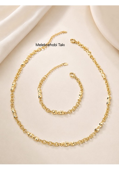 Melekcehobi Takı - Orijinal Xuping 14k Altın Kaplama Burgu Kolye & Bileklik İkili Takı Seti Gold