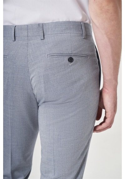 İmza Mavi Yan Cep Filafil Desen Slim Fit Esnek Pantolon 1003260152