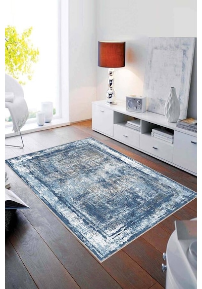 Mavi Modern Klasik Kaymaz Tabanlı Dekoratif Halı Ar112n11