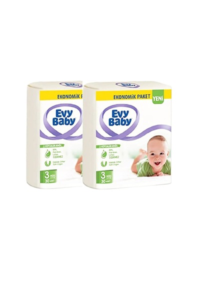 Evy Baby Bebek Bezi 3 Numara Eko Midi 60 Adet 2'li