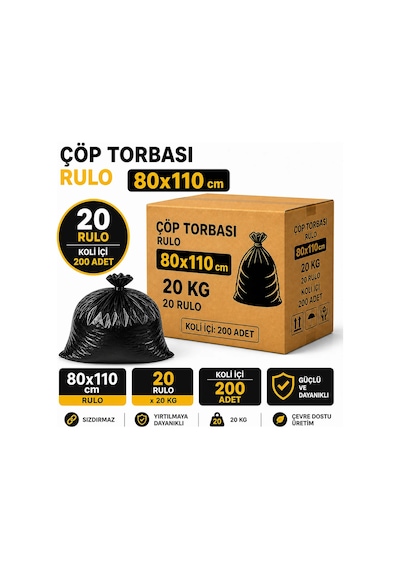 Rulo Çöp Poşeti Jumbo 80x110 400 Gr 200'lü