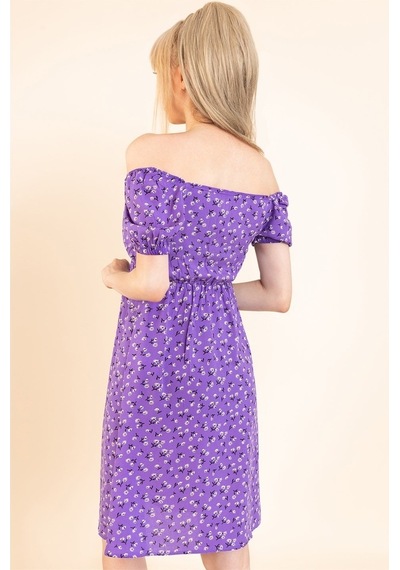 Aqe Fashion Kadın Lila Önü Büzgülü Beli Lastikli Elbise Lila
