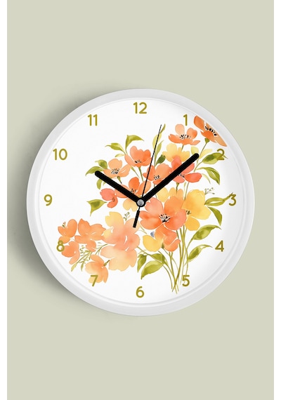 Soyut Çiçek Modern Duvar Saati - 25cm - Önü Camlı Beyaz Kasa - Sessiz Mekanizma-jh0872 Beyaz