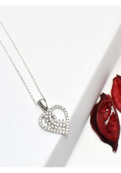 Brezza Lusso Jewelry 925 Ayar Gümüş Zirkon Taşlı Kalp Buğday Başak Kadın Kolye 45 CM 45 CM