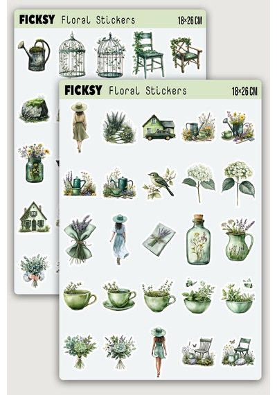 Kır Evi Ve Doğa Sticker Seti - 50 Adet Etiket Çıkartma Diğer