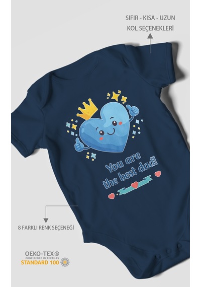 Morivokids You Are The Best Dad Kısa Kollu Bebek Body %100 Pamuk Lacivert