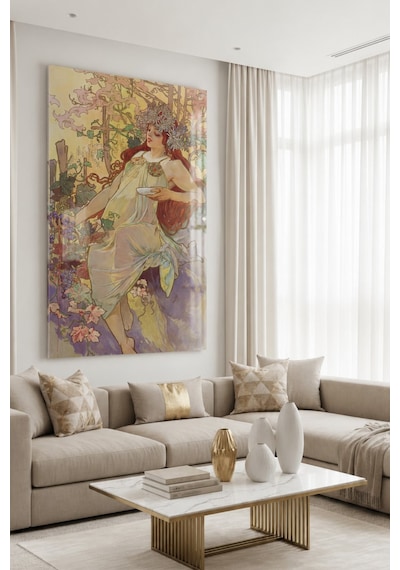 Sonbahar Temalı Art Nouveau Kadın Figürlü Dekoratif Tablo