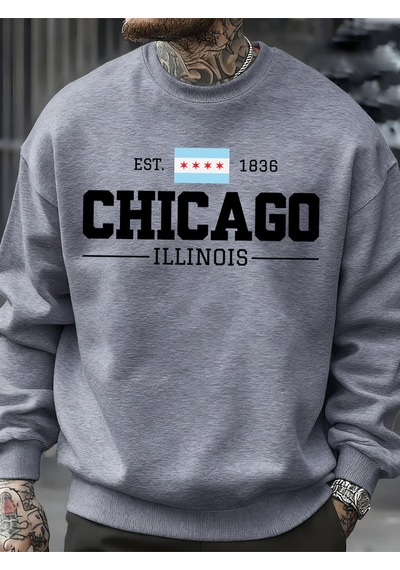 Startmore Startmorechicago Illinois Baskılı Sonbahar Erkekler Kazak Yumuşak Giysiler Büyük Boy Sokak Kazak Polar Gri