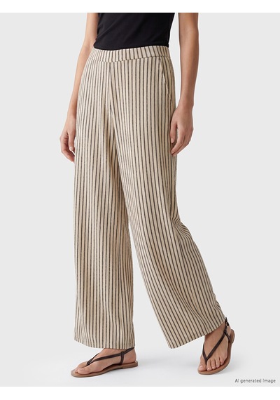 Lcw Everyday Ekru Beli Lastikli Çizgili Kadın Pantolon